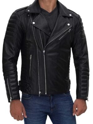 Black Quilted Leather Biker Jacket