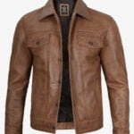 Real Leather Camel Brown Trucker Jacket