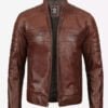 Cognac Cafe-Racer Leather Jacket