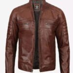 Cognac Cafe-Racer Leather Jacket