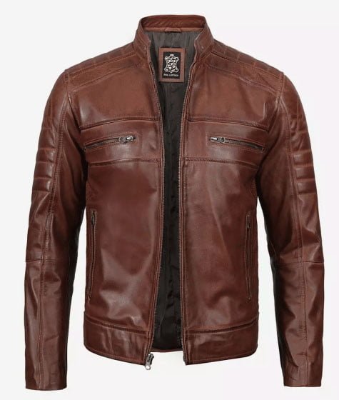 Cognac Cafe-Racer Leather Jacket